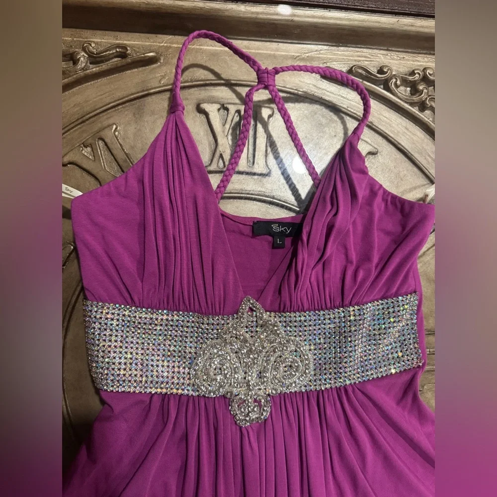 Sky brand rhinestone-belted halter club cocktail Sexy Top - Picture 3 of 5